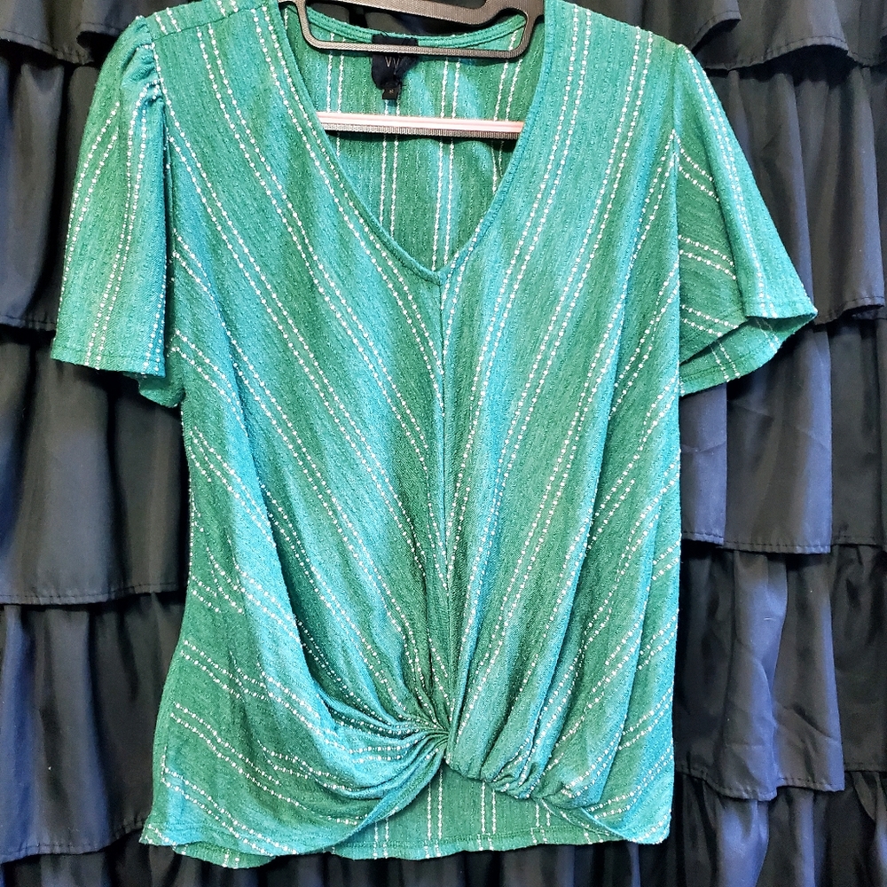 W5 green striped twist front top small